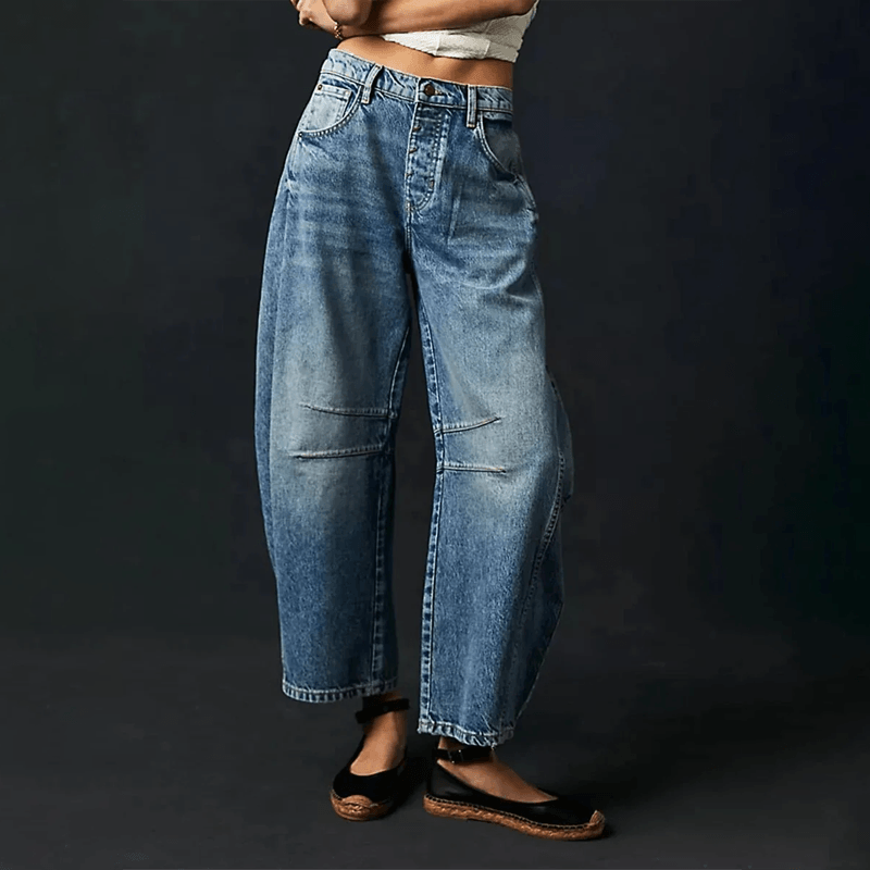 Damen Jogginghosen-Style Jeans mit hohem Bund in Dunkelblau