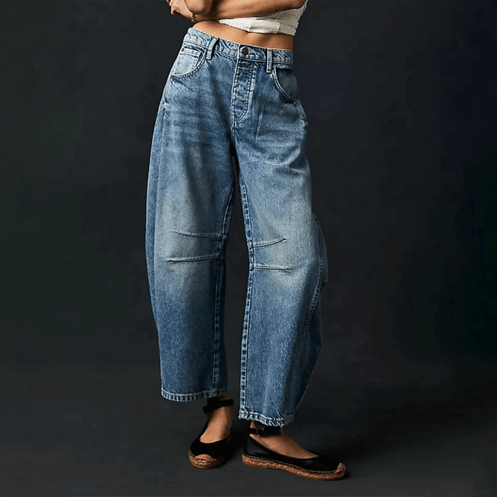 Damen Jogginghosen-Style Jeans mit hohem Bund in Dunkelblau