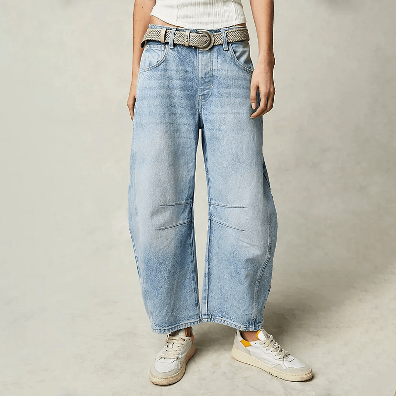Damen Jogginghosen-Style Jeans mit hohem Bund in Hellblau