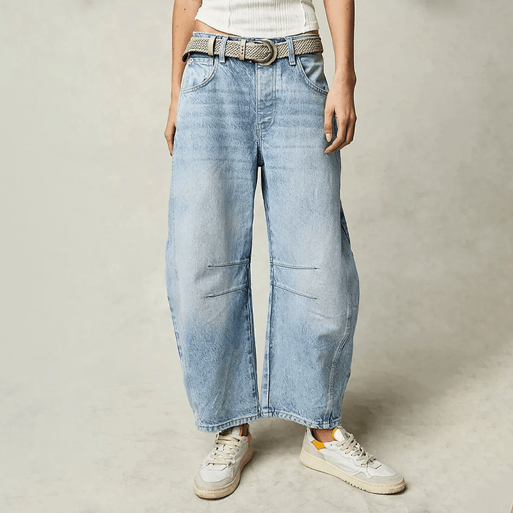 Damen Jogginghosen-Style Jeans mit hohem Bund in Hellblau