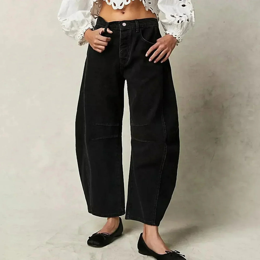 Damen Jogginghosen-Style Jeans mit hohem Bund in Schwarz