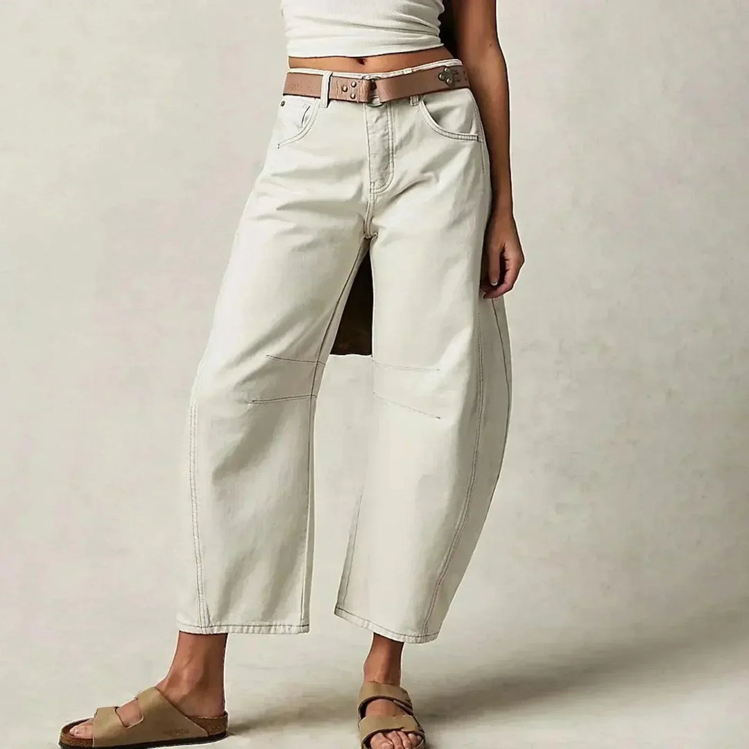 Damen Jogginghosen-Style Jeans mit hohem Bund in Weiß