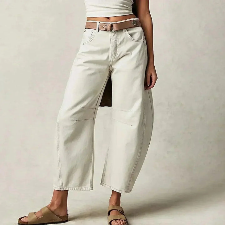 Damen Jogginghosen-Style Jeans mit hohem Bund in Weiß