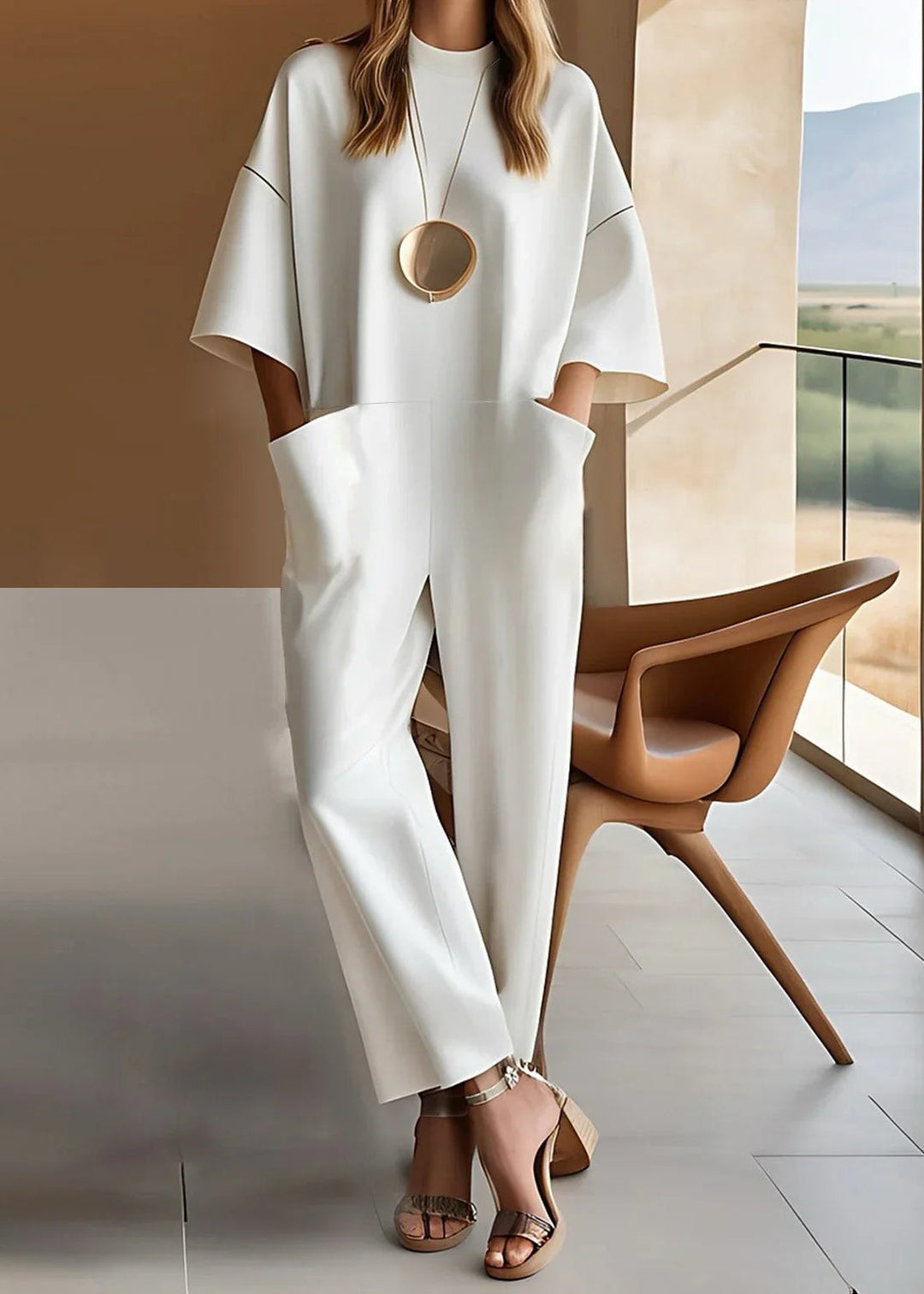 Damen Jumpsuit elegant-lässig für Alltag und Gala in Weiß