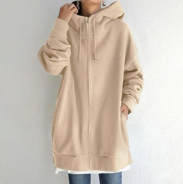 Damen Kapuzen-Strickjacke Oversized für Herbst in Khaki