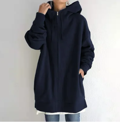 Damen Kapuzen-Strickjacke Oversized für Herbst in Marineblau