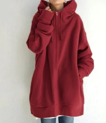 Damen Kapuzen-Strickjacke Oversized für Herbst in Rot