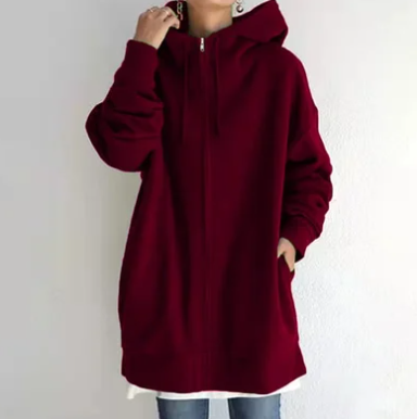 Damen Kapuzen-Strickjacke Oversized für Herbst in Weinrot