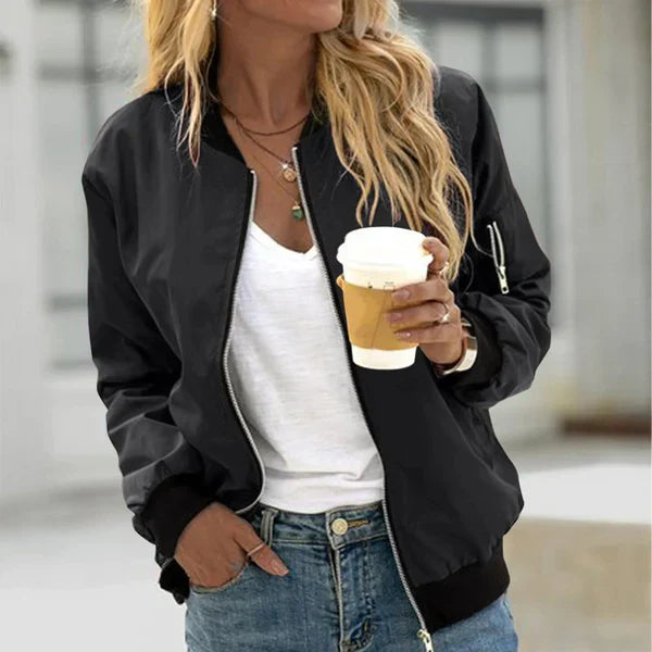 Damen Klassische Bomberjacke mit Reißverschluss en Negro
