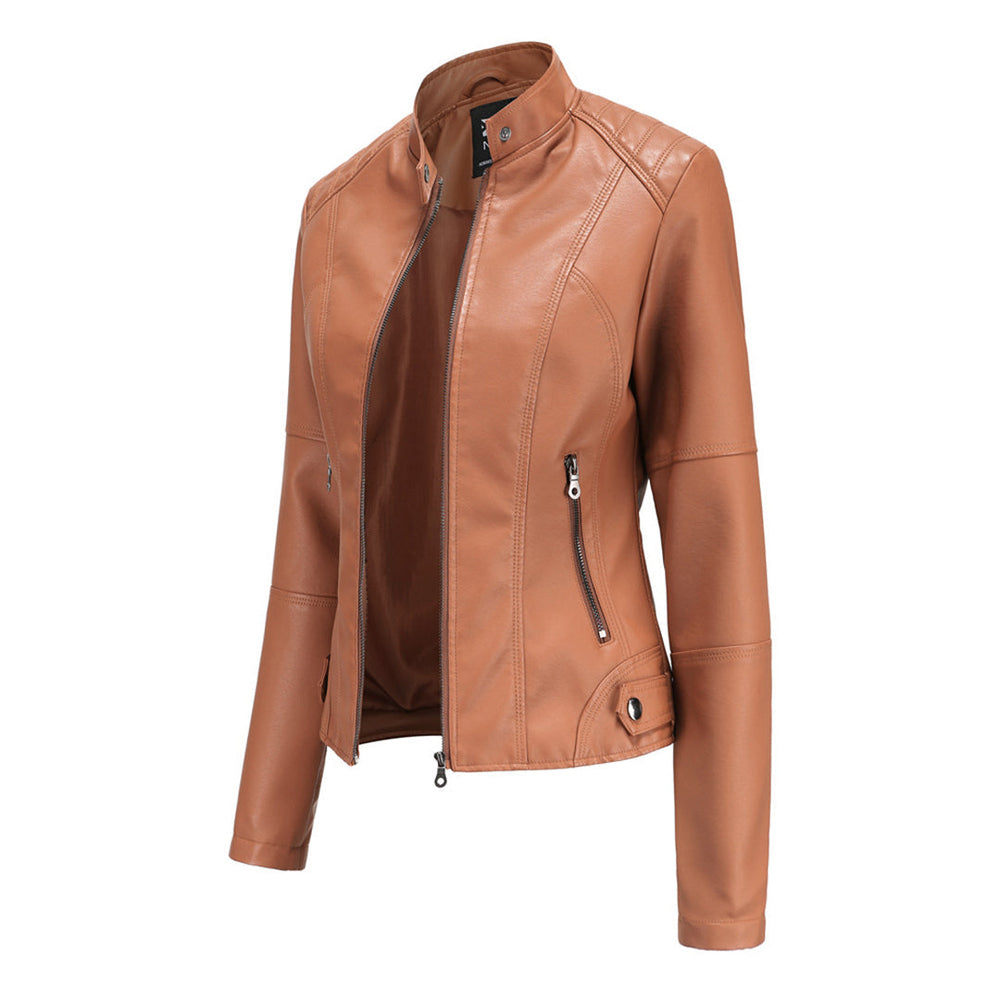 Damen Kunstleder-Bikerjacke mit Reißverschluss Jacket (2)