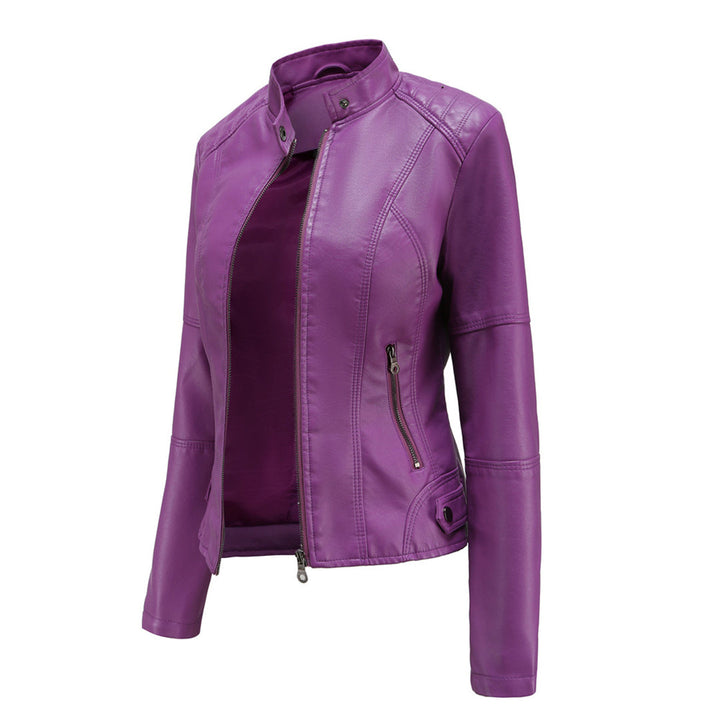 Damen Kunstleder-Bikerjacke mit Reißverschluss Jacket (8)