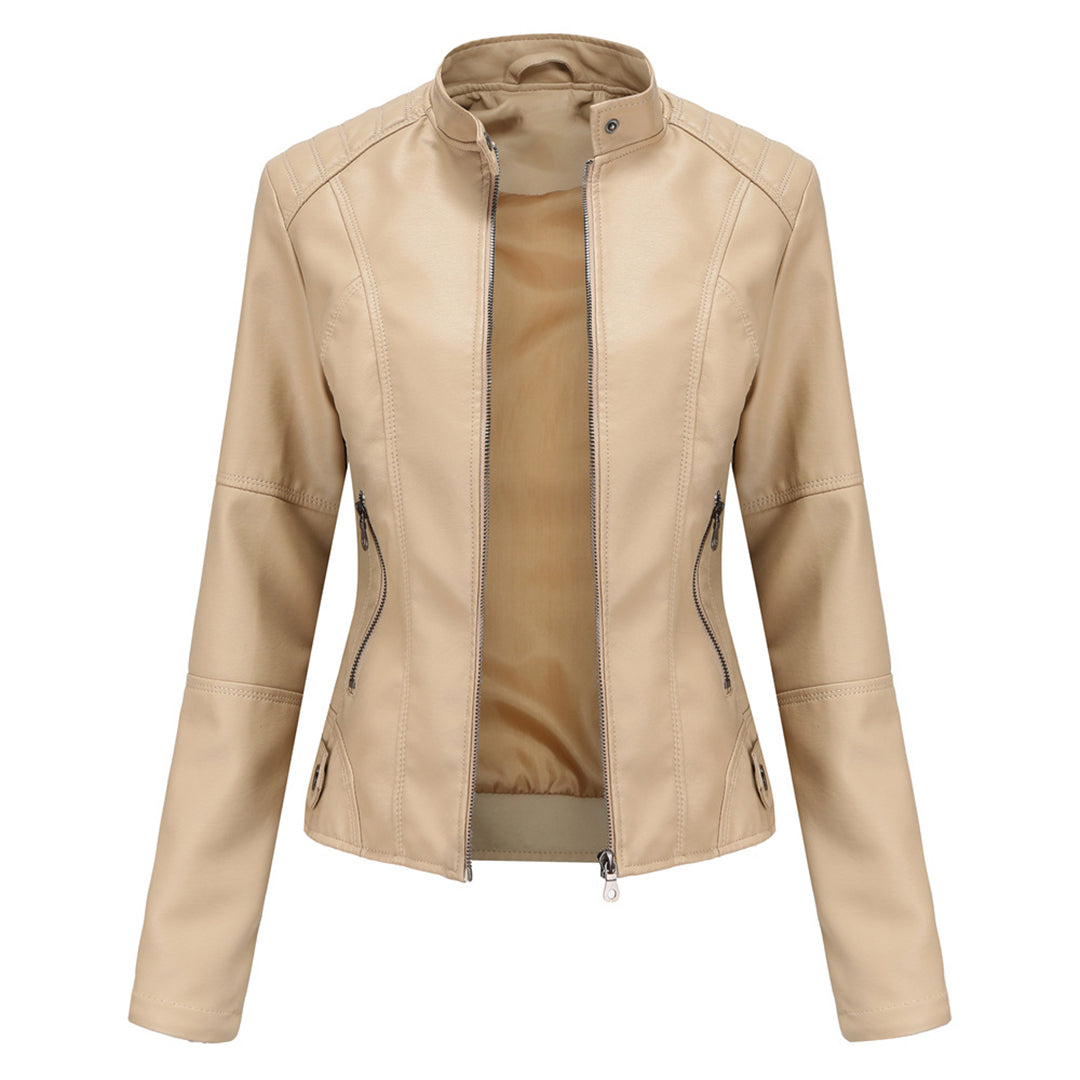 Damen Kunstleder-Bikerjacke mit Reißverschluss Jacket en Aprikose