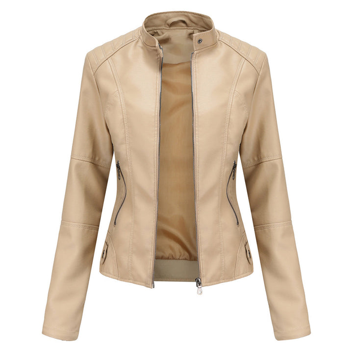 Damen Kunstleder-Bikerjacke mit Reißverschluss Jacket en Aprikose