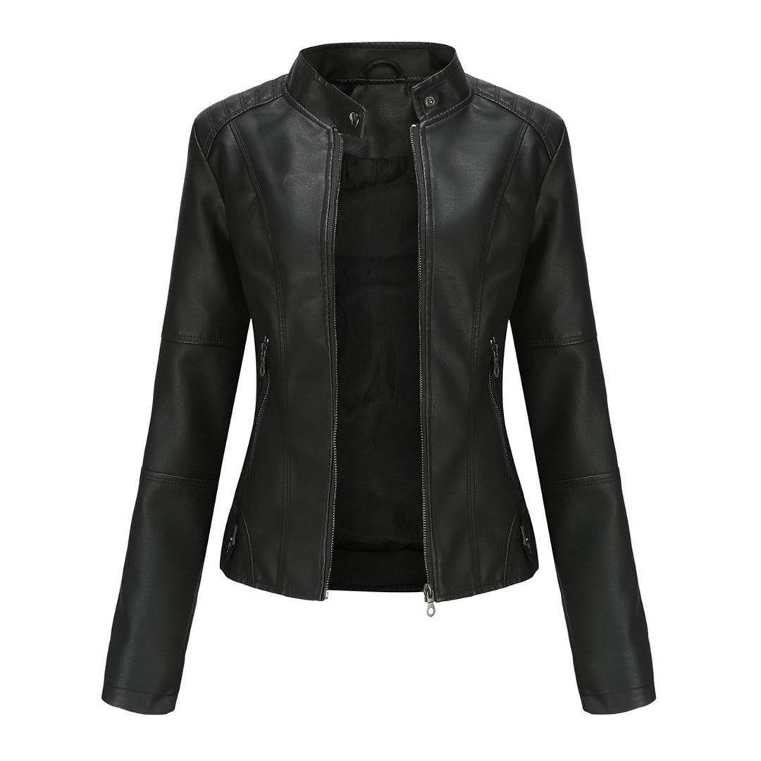 Damen Kunstleder-Bikerjacke mit Reißverschluss Jacket en Negro