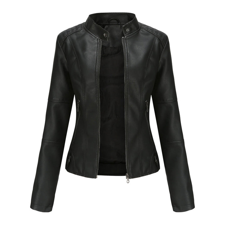 Damen Kunstleder-Bikerjacke mit Reißverschluss Jacket en Negro