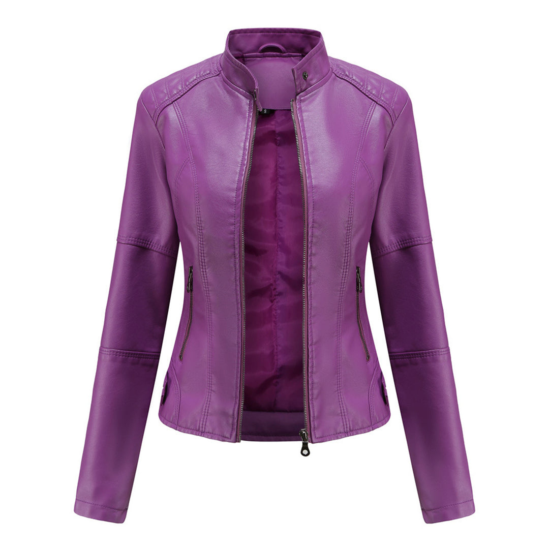 Damen Kunstleder-Bikerjacke mit Reißverschluss Jacket en Violett