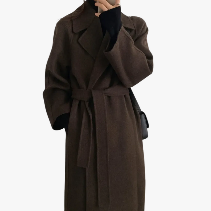 Damen Lange Herbst-Jacke mit Gürtel in Braun
