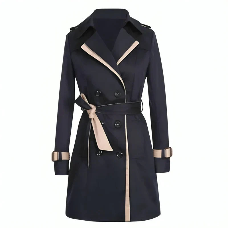 Damen lange Jacke im klassischen Trench-Stil in Schwarz