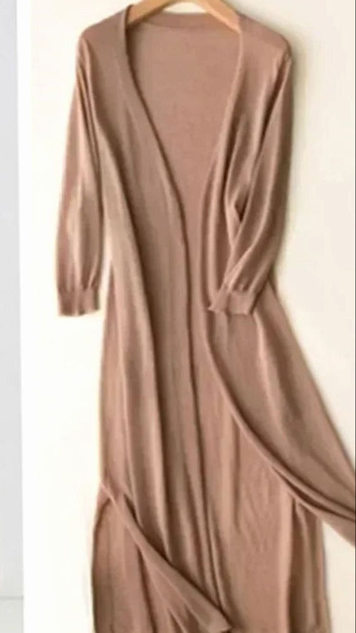 Damen Lange Pullover mit Seitenschlitzen in Cafe