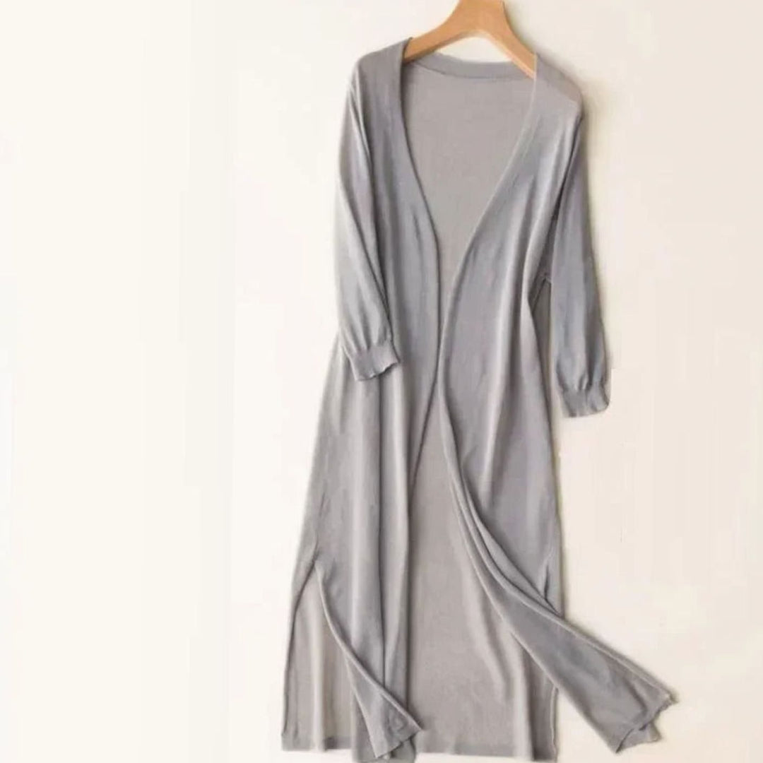 Damen Lange Pullover mit Seitenschlitzen in Grau