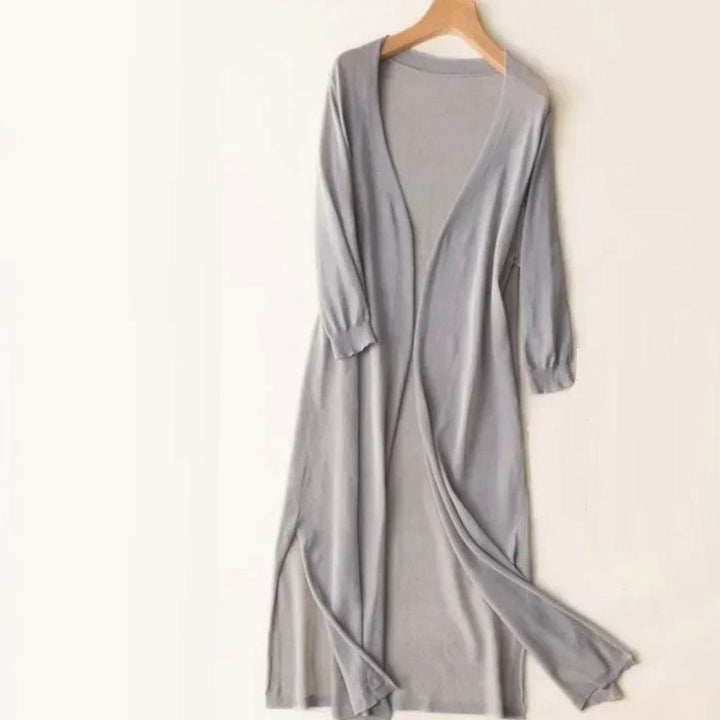 Damen Lange Pullover mit Seitenschlitzen in Grau