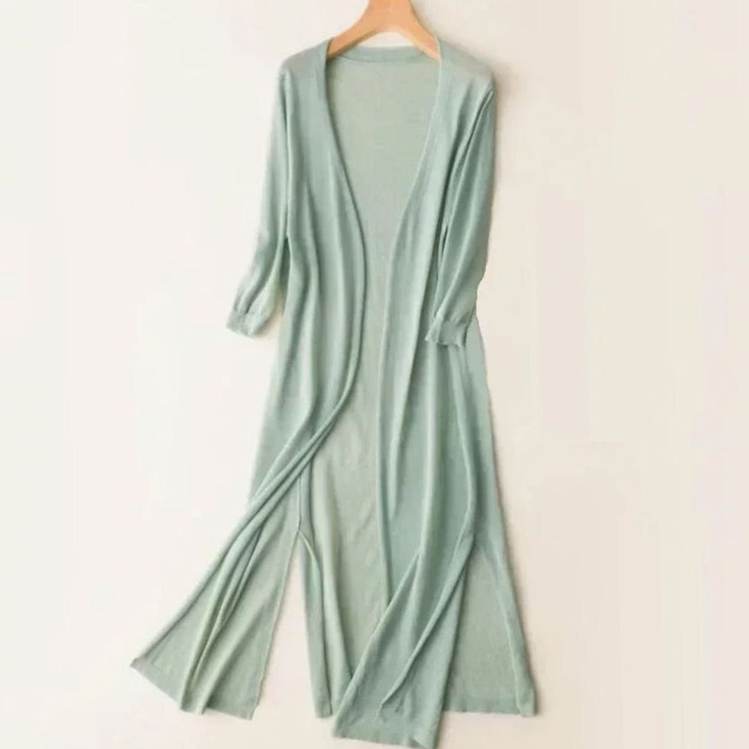 Damen Lange Pullover mit Seitenschlitzen in Grün