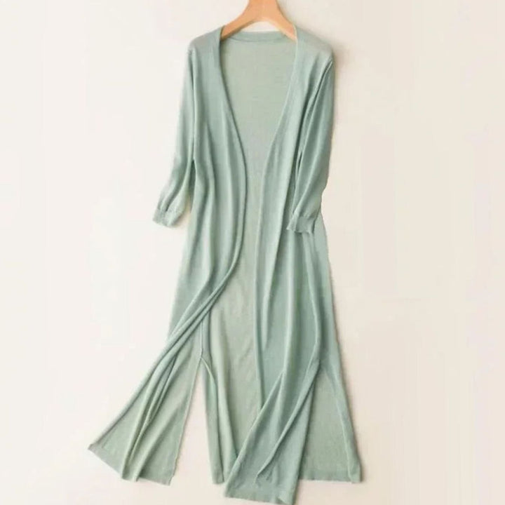 Damen Lange Pullover mit Seitenschlitzen in Grün