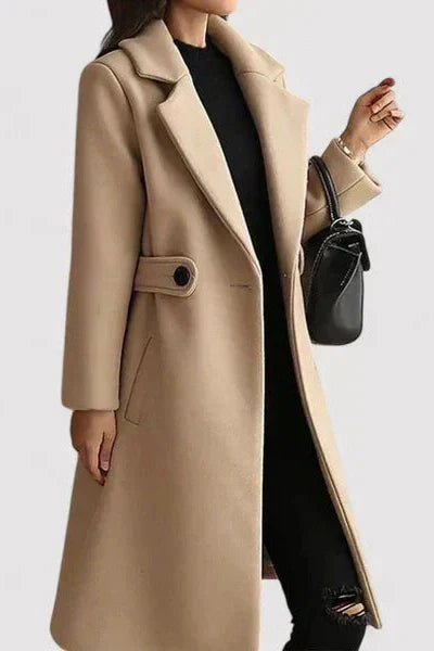 Damen langer Wintermantel mit Gürtel in Beige 2