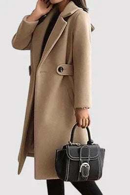 Damen langer Wintermantel mit Gürtel in Beige 3
