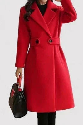 Damen langer Wintermantel mit Gürtel in Rot