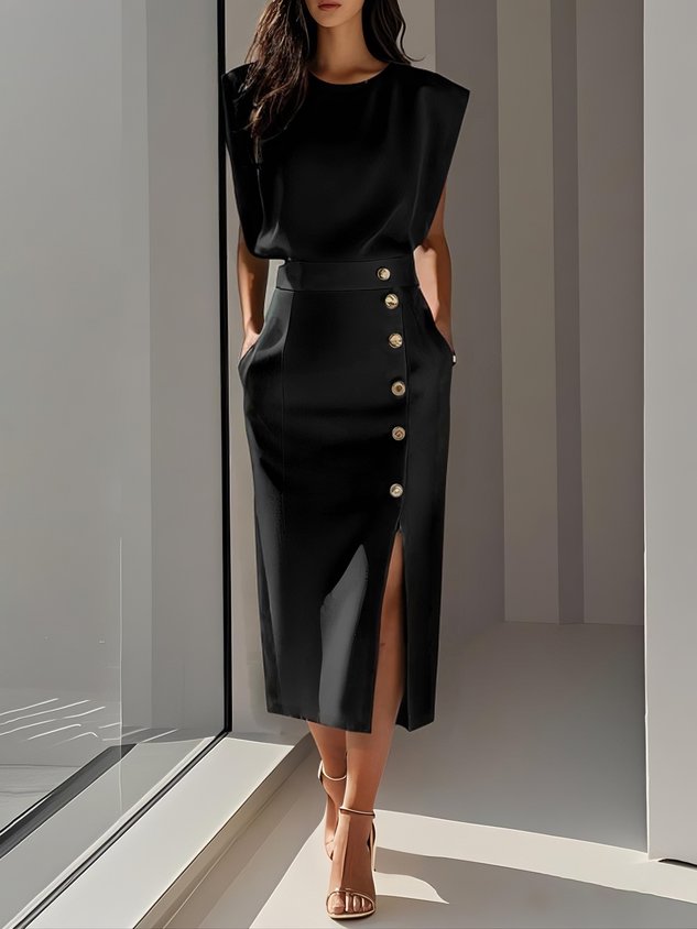 Damen Langes Abendkleid für Hochzeitsgäste in Schwarz