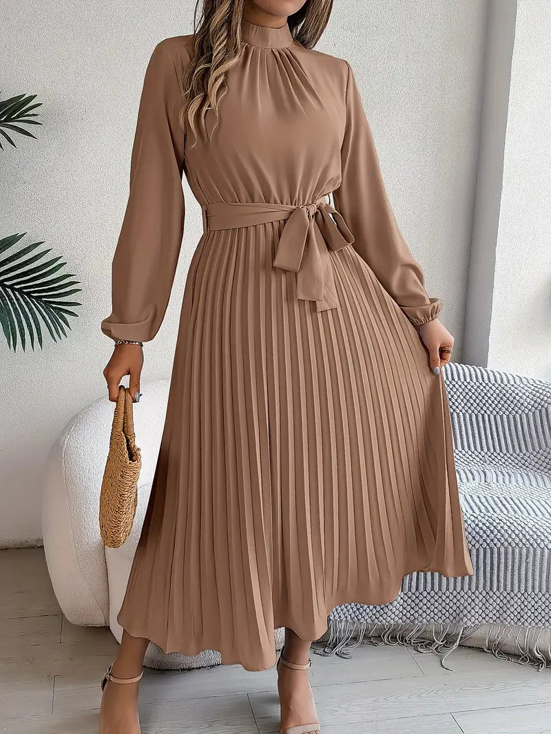 Damen Langes Abendkleid im Plissee-Stil in Khaki