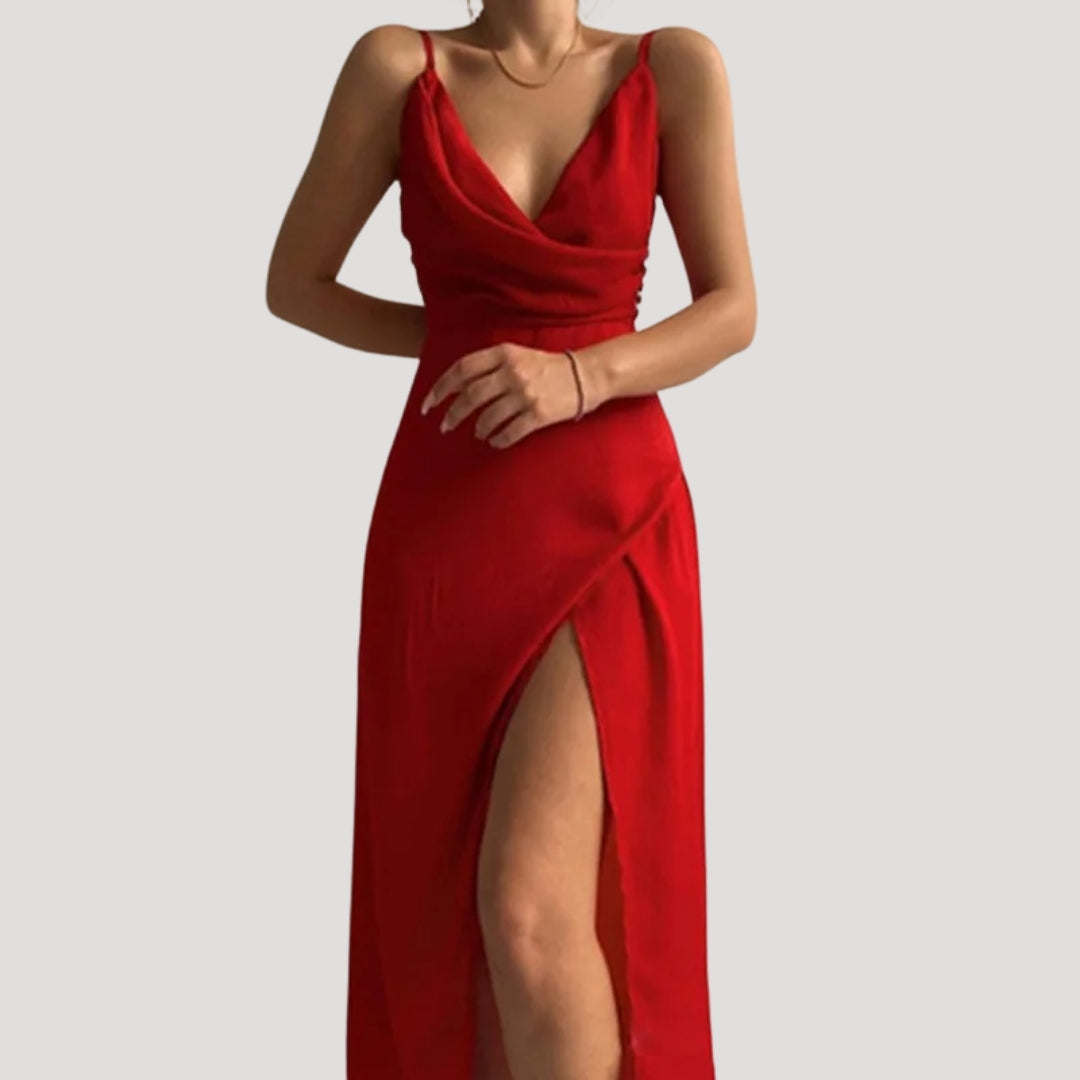 Damen Langes Abendkleid mit Schlitz in Rot