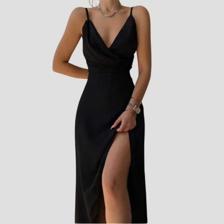 Damen Langes Abendkleid mit Schlitz in Schwarz