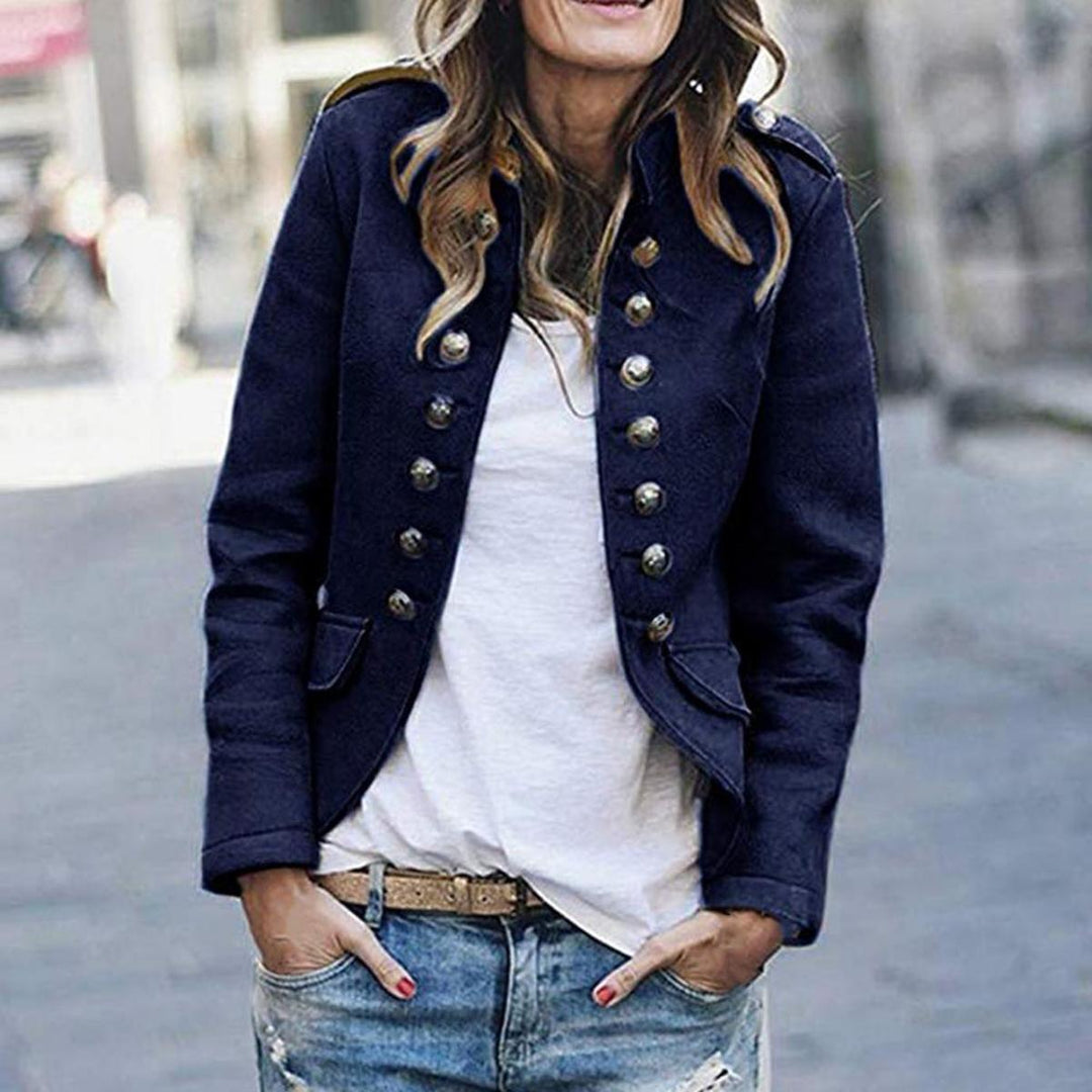 Damen Lässige Kurze Jacke mit en Azul oscuro