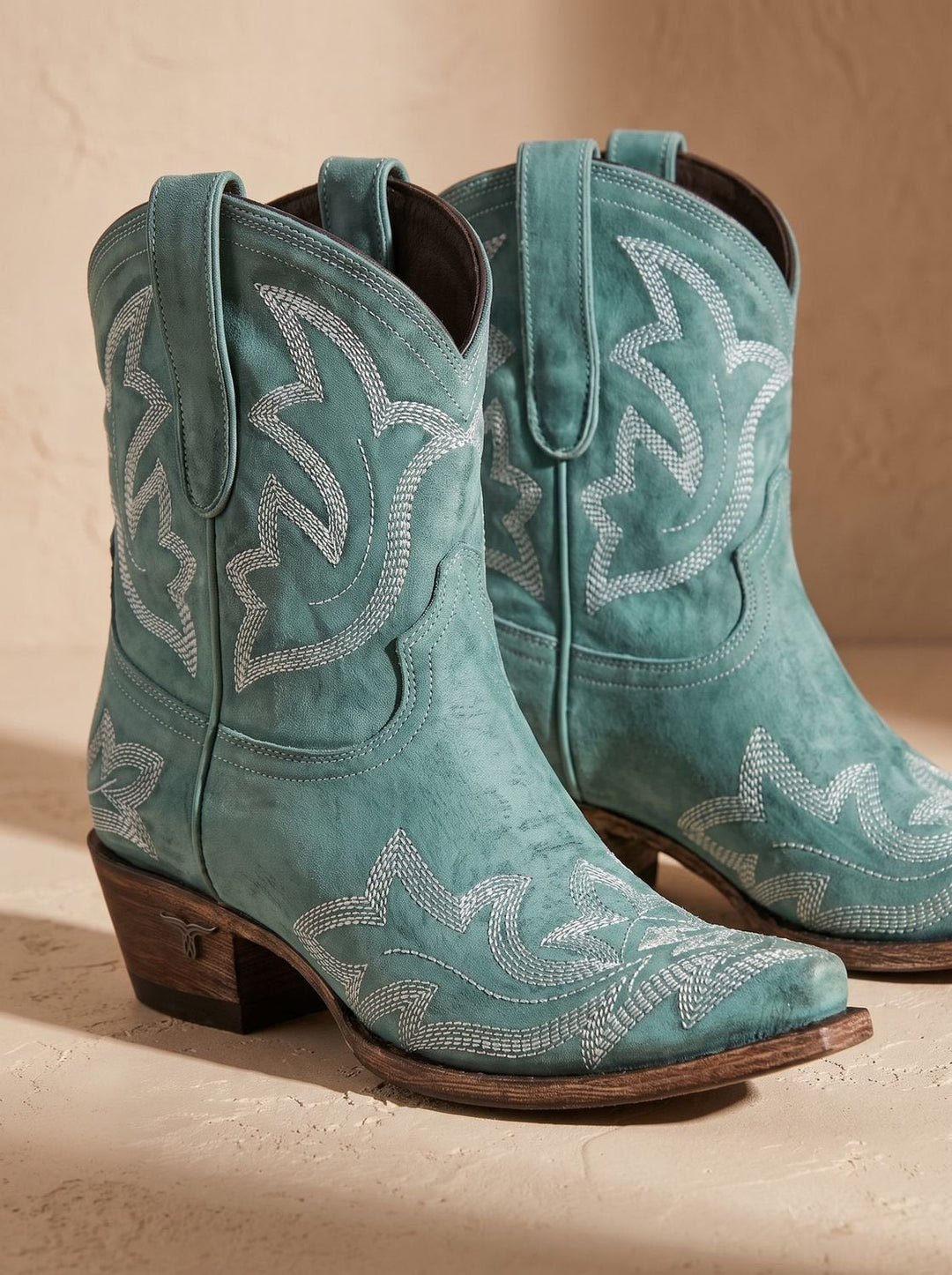Damen Lederstiefel im Western-Stil mit Stickerei in Grün