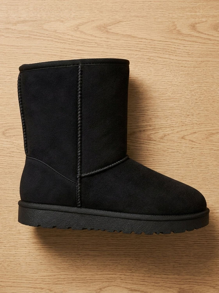 Damen Lederstiefel in Wildlederoptik für Winter in Schwarz
