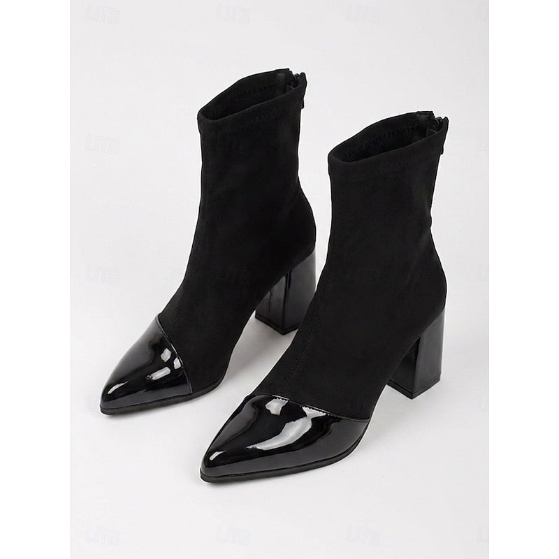 Damen Lederstiefel mit Blockabsatz für jeden Tag in Schwarz