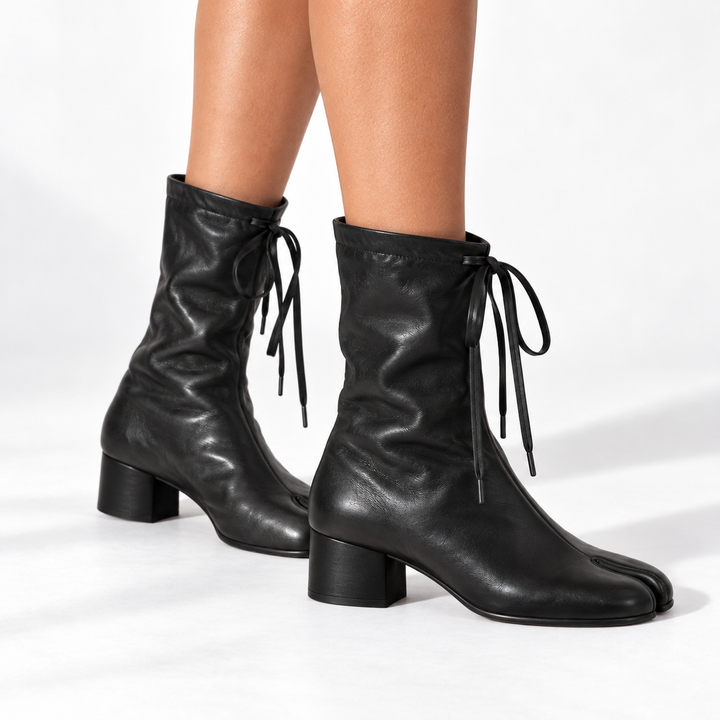 Damen Lederstiefel mit Blockabsatz für Winter in Schwarz 2