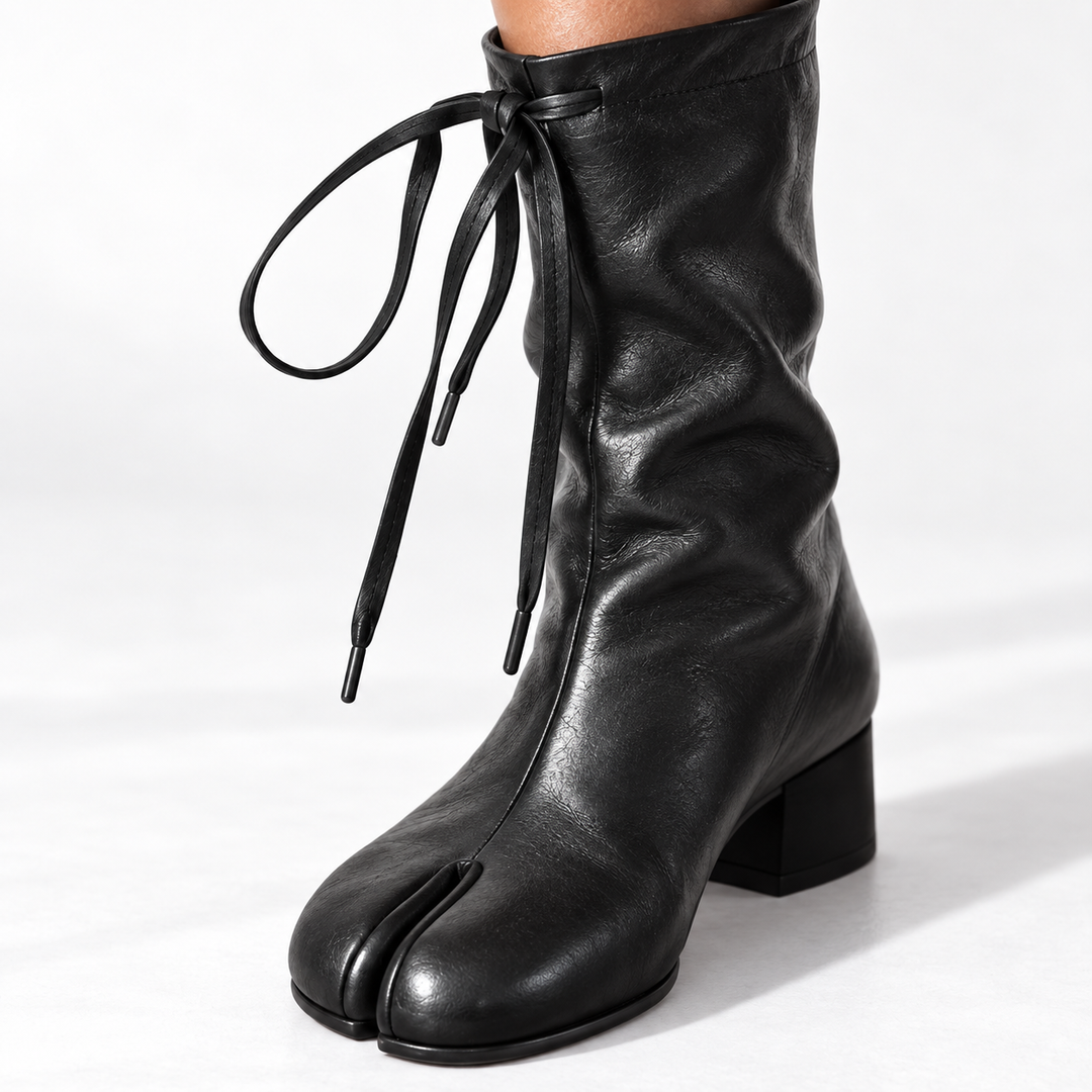 Damen Lederstiefel mit Blockabsatz für Winter in Schwarz 3