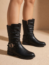 Charlotte | Damen Lederstiefel mit Blockabsatz und gerafftem Schaft