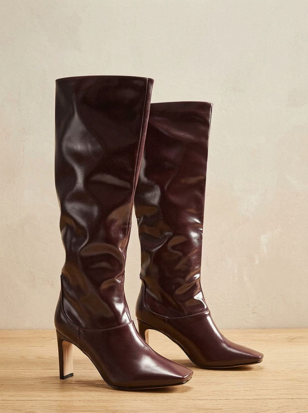 Damen Lederstiefel zum Knie mit Blockabsatz (4)