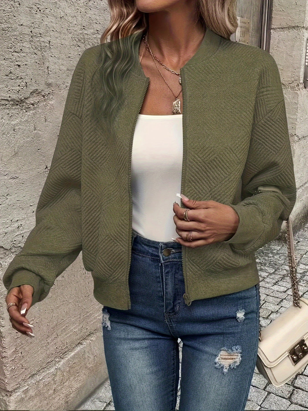 Damen Leichte Alltagsjacke zum Layern in Olivgrün