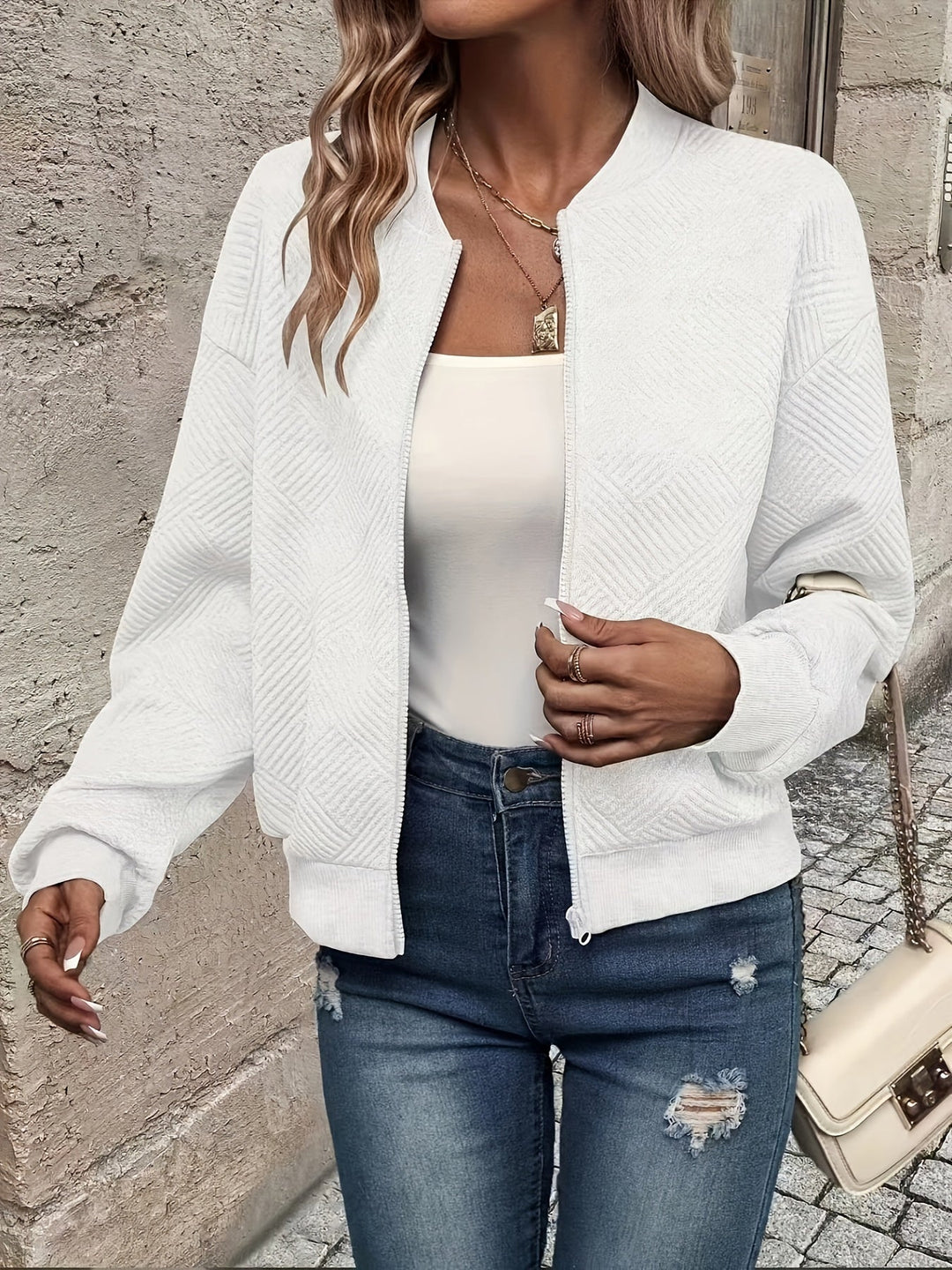Damen Leichte Alltagsjacke zum Layern in Weiß