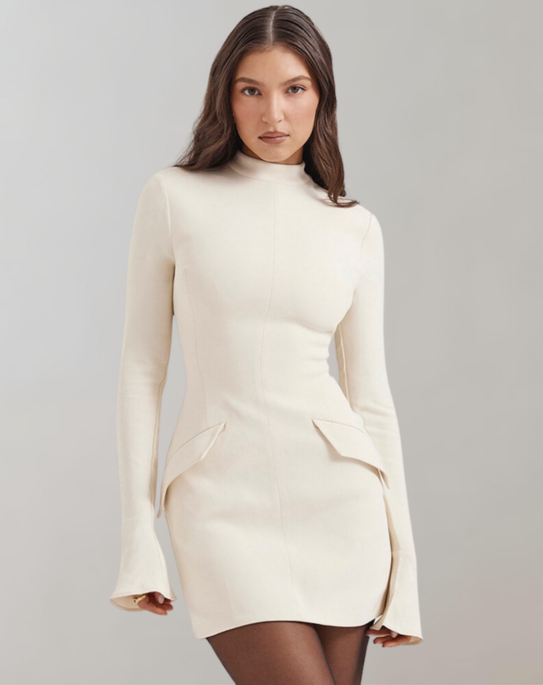 Damen Minikleid mit Taschen für elegante Abende in Weiß