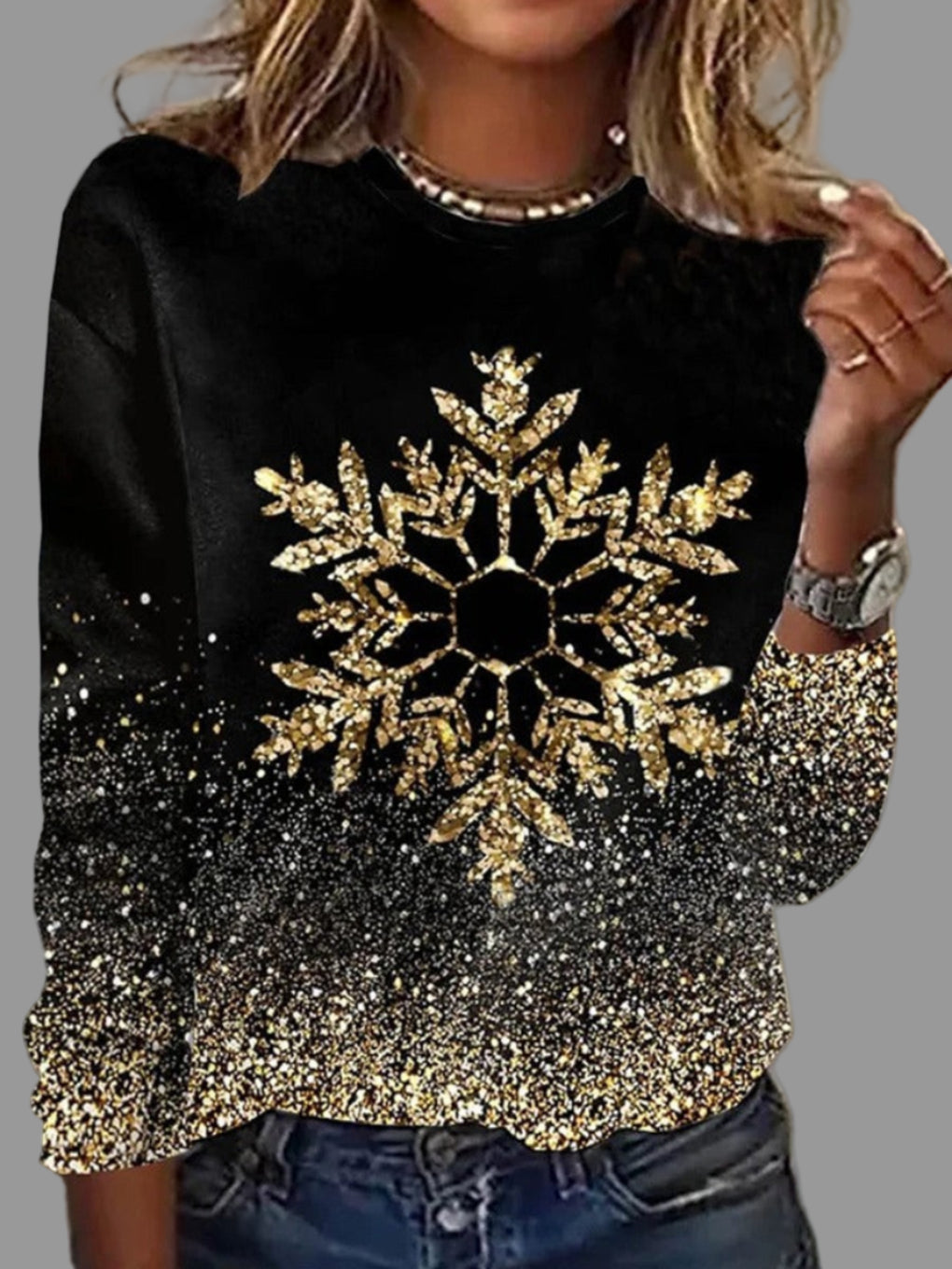Damen Norweger Pullover mit feinem Muster in Goldfarben