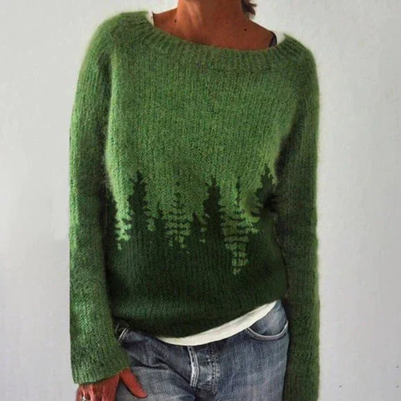 Damen Norwegerpullover mit nordischem Muster in Dunkelgrün