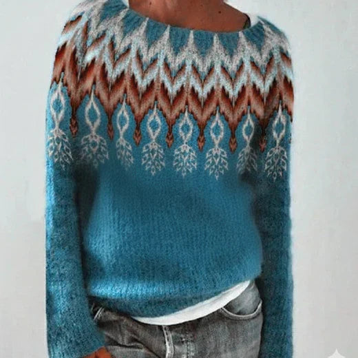 Damen Norwegerpullover mit nordischem Muster in Hellblau