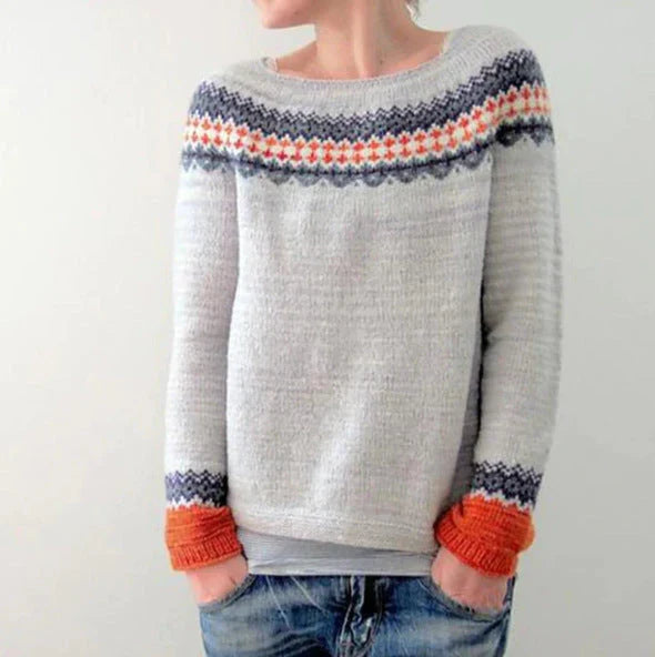 Damen Norwegerpullover mit nordischem Muster in Hellgrau