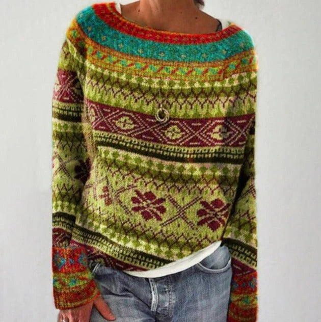 Damen Norwegerpullover mit nordischem Muster in Hellgrün